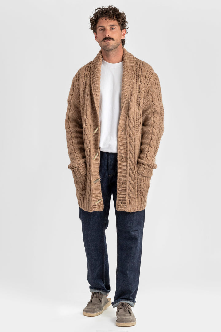 Mens Chunky Knit Camel Cable Jacket