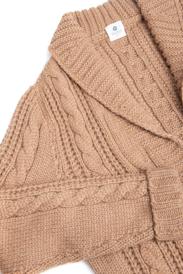 Mens Chunky Knit Camel Cable Jacket