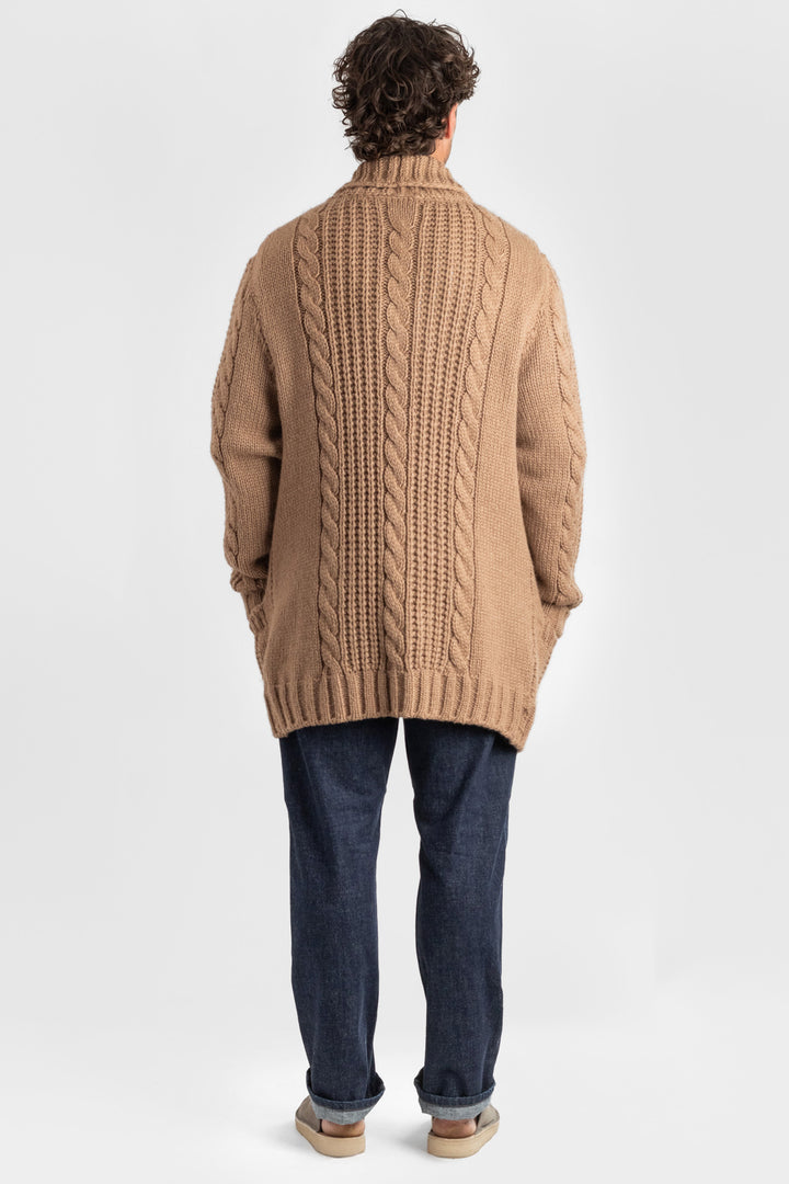 Mens Chunky Knit Camel Cable Jacket