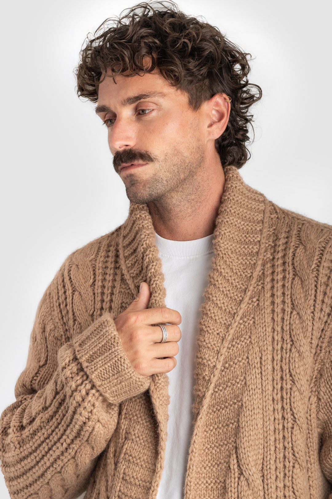 Mens Chunky Knit Camel Cable Jacket