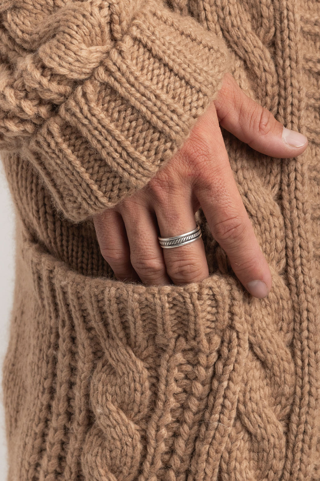 Mens Chunky Knit Camel Cable Jacket