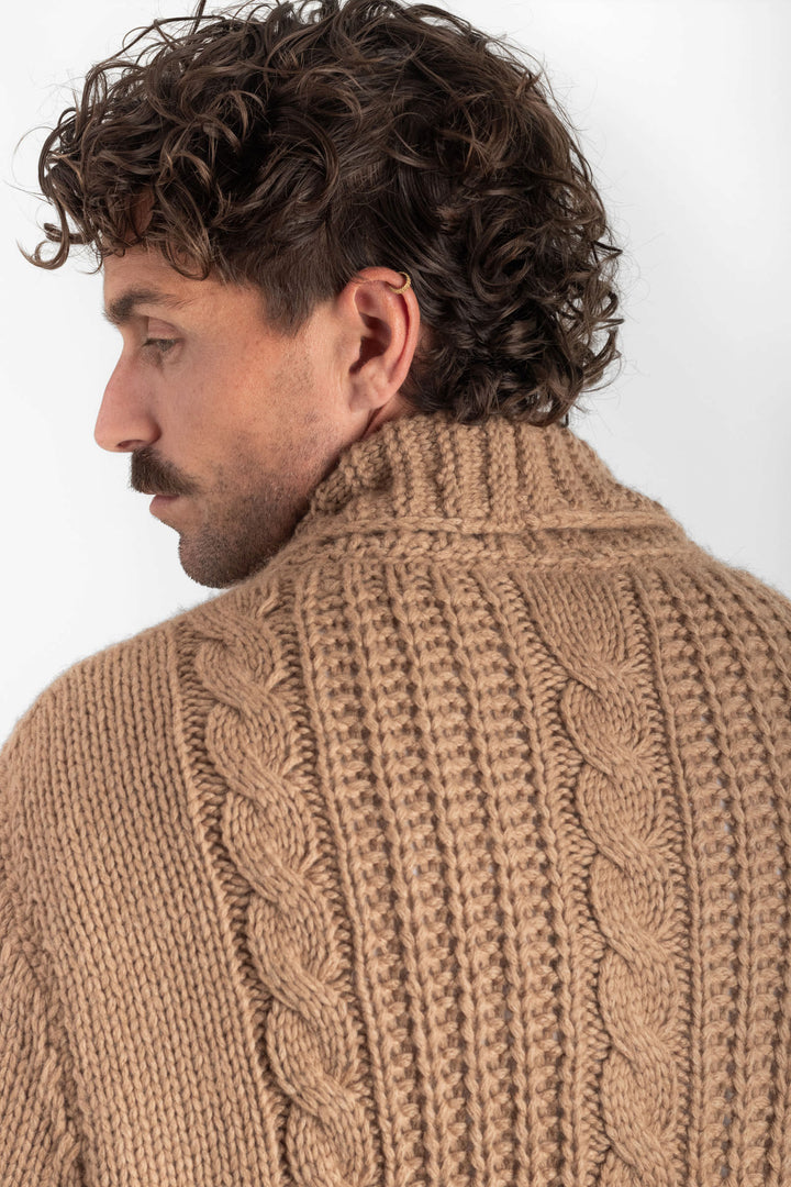Mens Chunky Knit Camel Cable Jacket