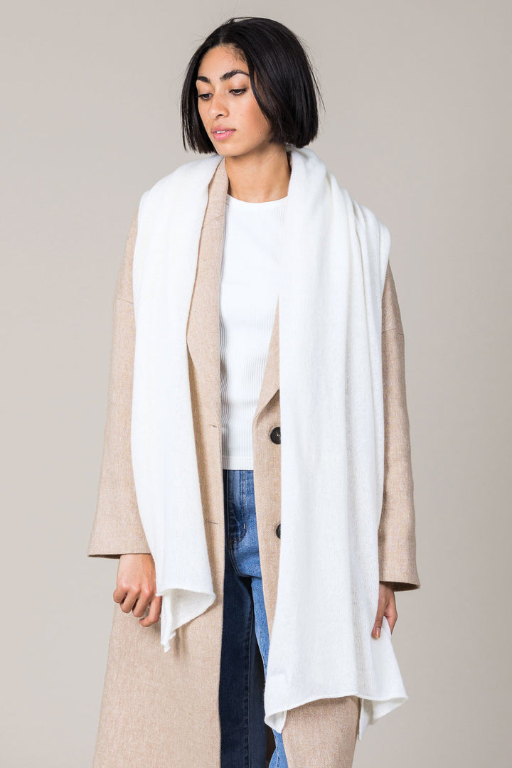 Cashmere Raw Edge Travel Wrap in Snow White