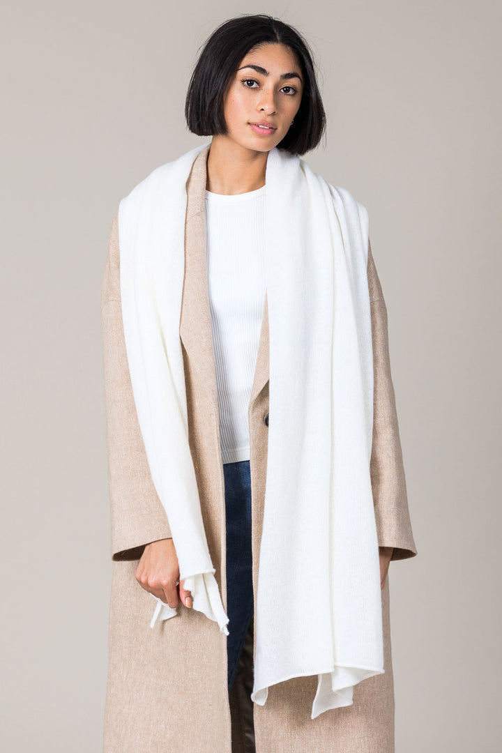 Cashmere Raw Edge Travel Wrap in Snow White