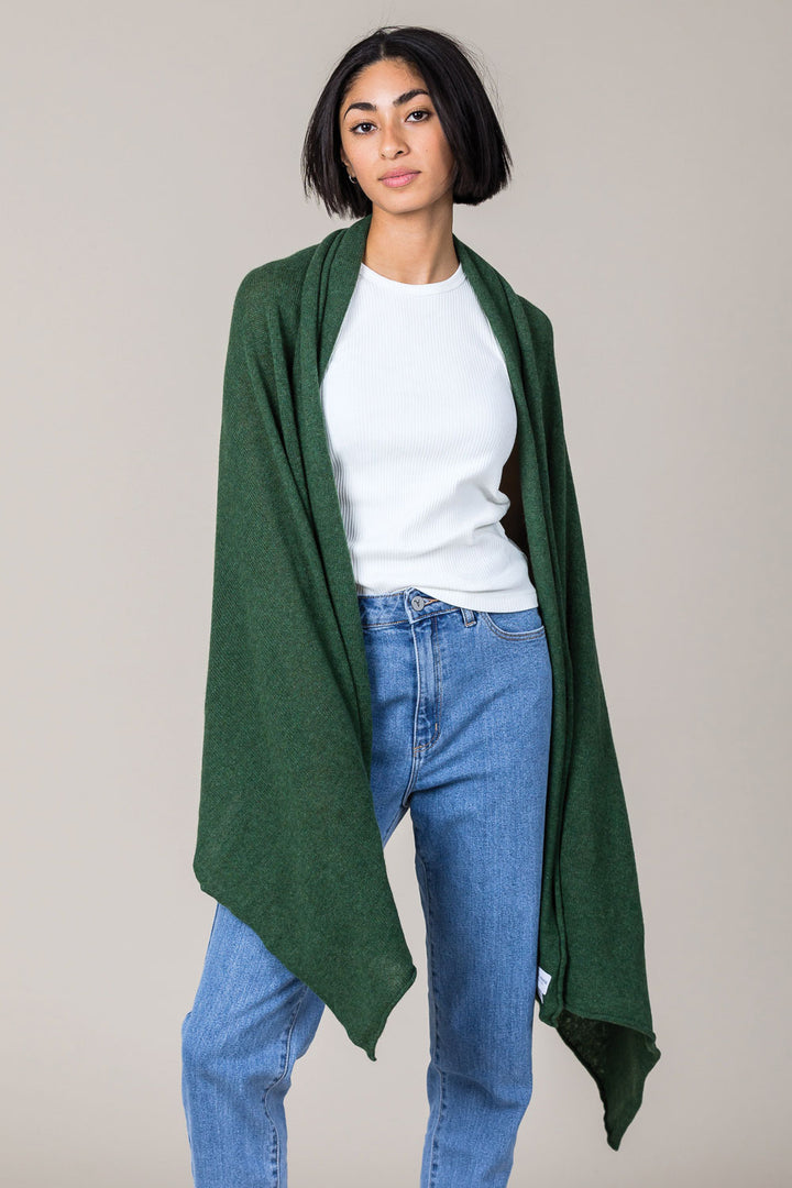 Cashmere Raw Edge Travel Wrap in Serpentine Green